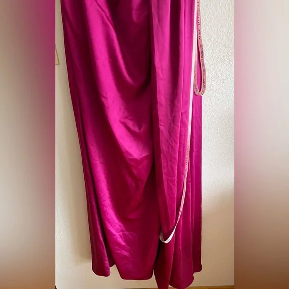 Mac Duggal One Shoulder Satin Faux Warp Gown in Berry